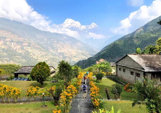 Beautiful mountain valley and village in Nepal