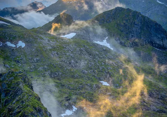 Aerial Mountains Fog Norway