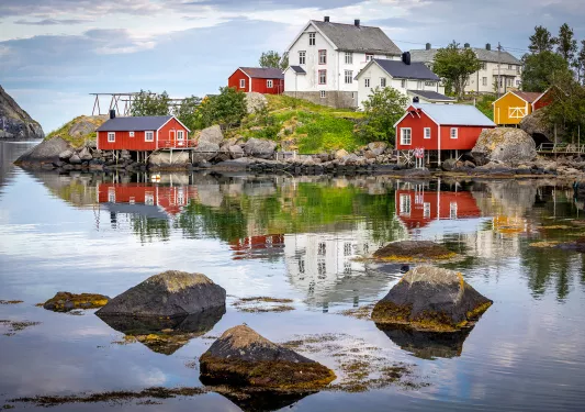 Coast Red Boat Houses Norway