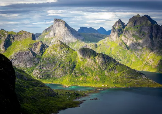Aerial Tiny Town Fjord Norway