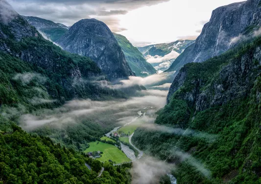 Misty Norwegian fjord