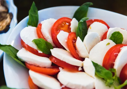 Close up of caprese salad.