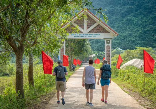 Walking along a paved path in Vietnam