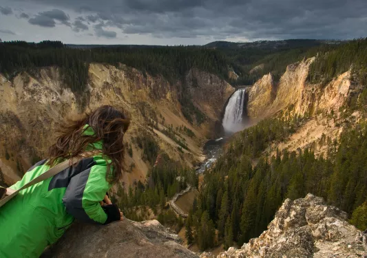 Backroads guest peering out into a valley