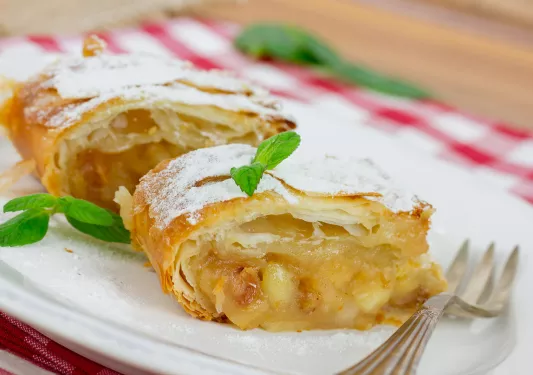 Plate of apple strudel.