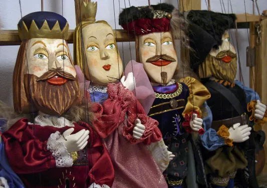 Four wooden puppets, Austria.
