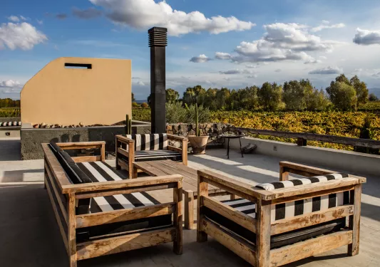 deck furniture on an open patio