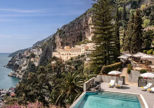 hotel pool on a cliffside