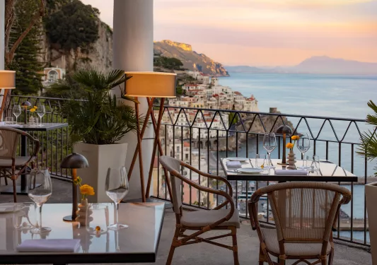 dining patio with view of the amalfi coast