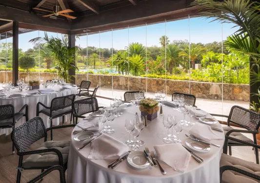dining room with view of gardens