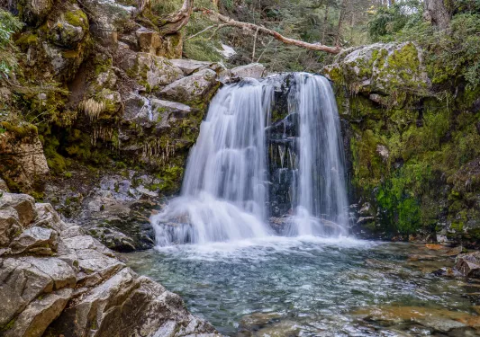 Active waterfall in the middle of a forest