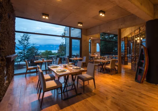 dining room with big windows
