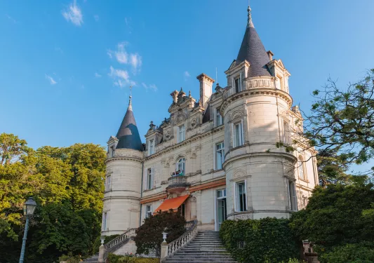 Castle-like building with two stairways on the front