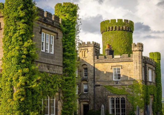stone building covered in ivy