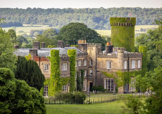 large stone castle covered in ivy
