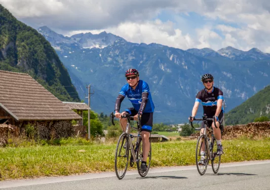Two cyclists on a remote road