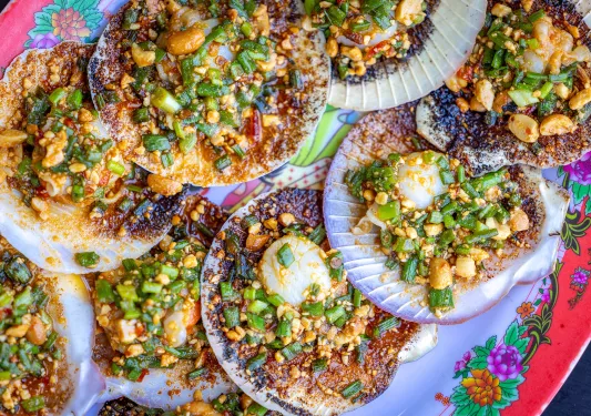 A plate overflowing with food