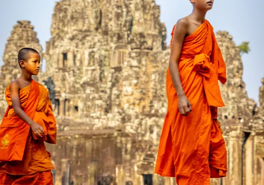 boys in traditional orange robes