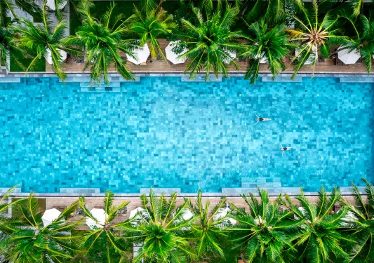 aerial view of a blue pool