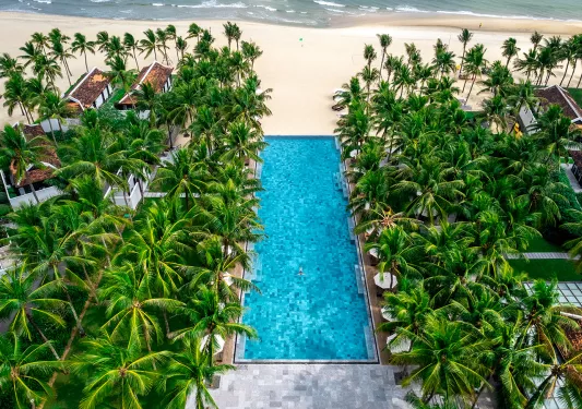 Aerial view of a hotel pool