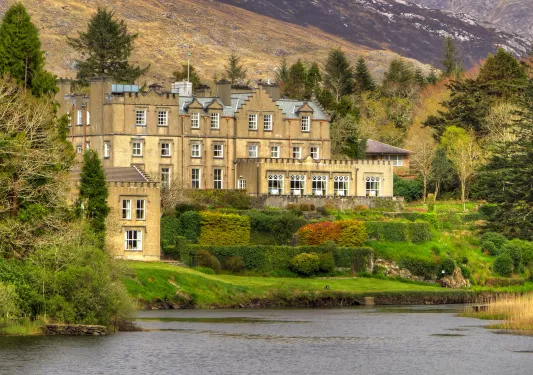 large stone home in the hills