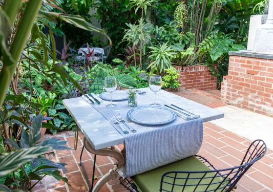 table with setting out on the patio