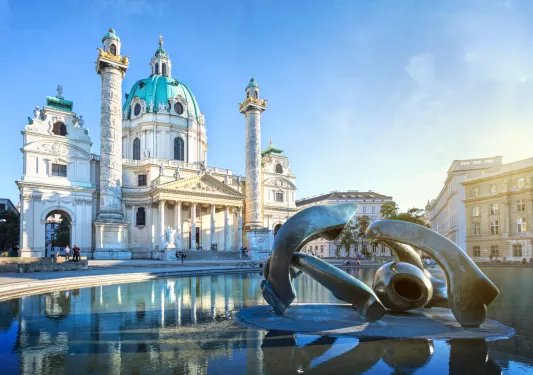 Castle with large fountain in the courtyard