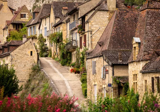 stone houses along road