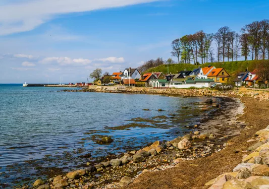 Houses along a beach