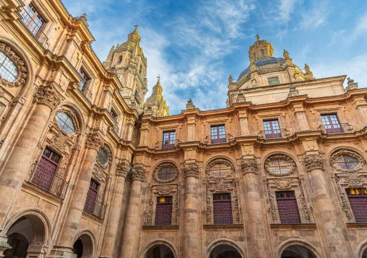 Bottom-top view of a castle-like building