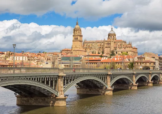 Bridge leading to castle-like buildings