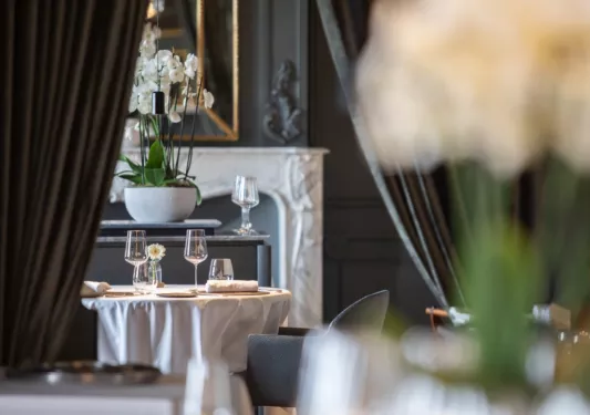 flower centerpiece on a dining table