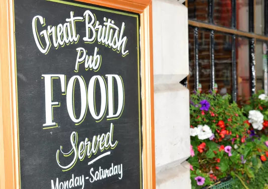 Chalk sign for British pub food