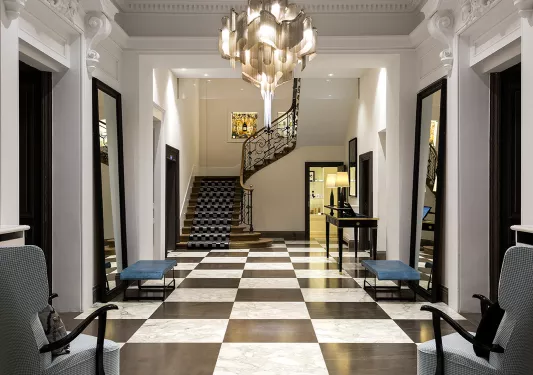 lobby with checkered floors