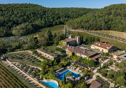aerial view of hotel grounds