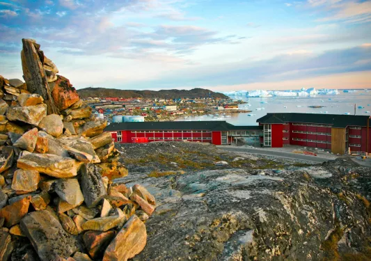 Hotel in iceland surrounded by rocks and ice