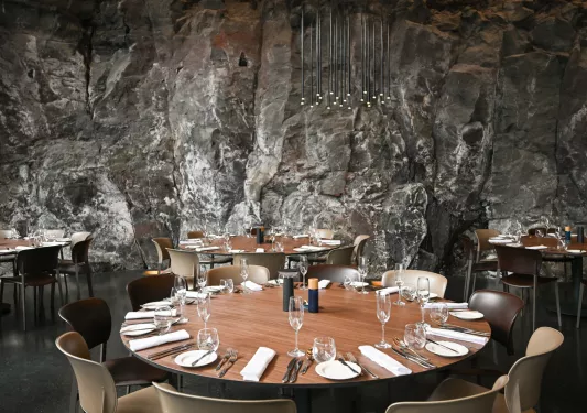 Large dining room table at the hotel silica