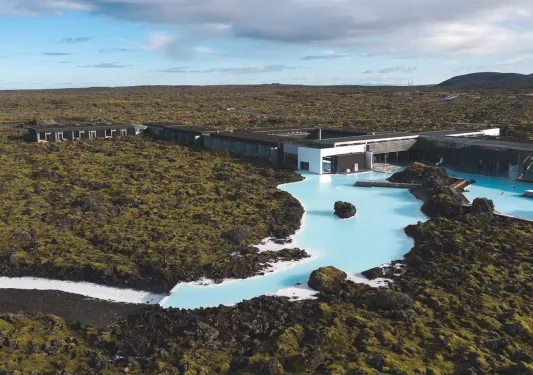 Blue lagoon waters around hotel