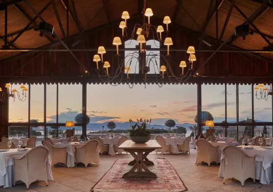 open air dining room with view of sunset