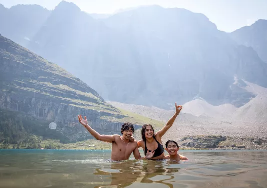 Guests bathing in a lagoon