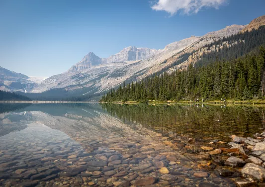 clear lake next to mountains
