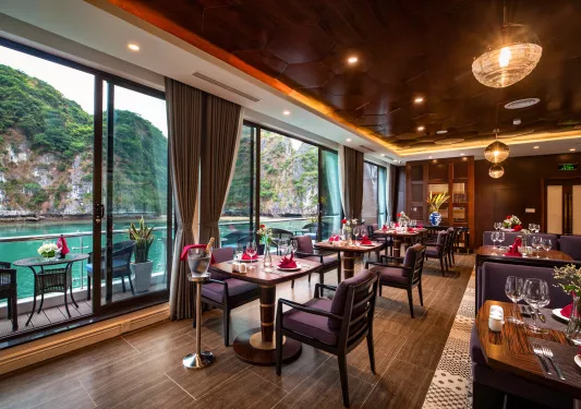 ship dining room with sliding doors onto porch