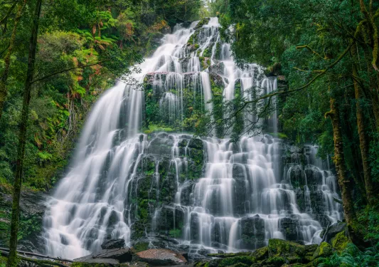 Large waterfall with cascading waterfalls on a cliff