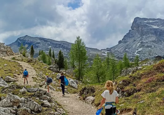 Children hiking in the Dolomites