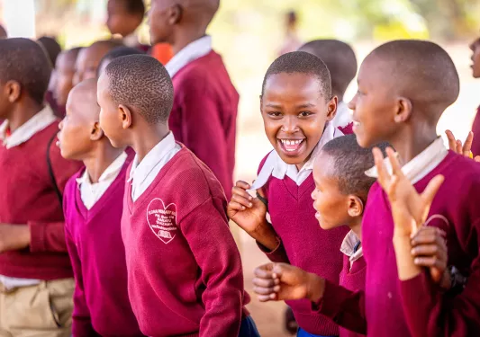 school children laughing