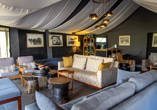 living room covered in tent