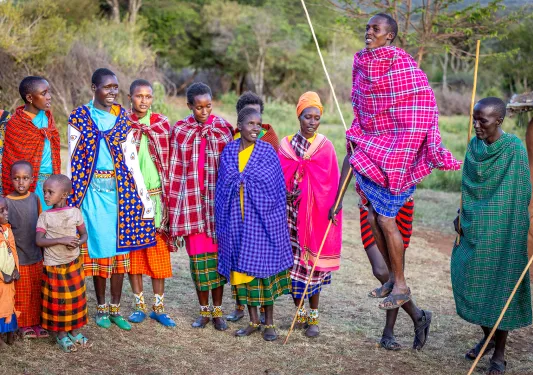 a group of people in colorful clothes