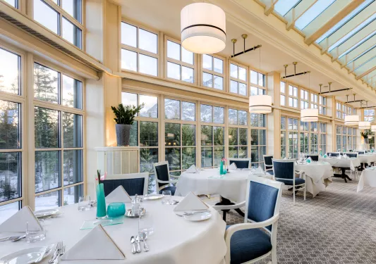 dining room with large windows