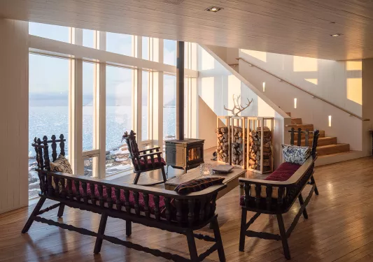 wooden furniture around a sunny window
