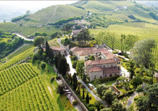 Aerial view of hotel and grounds